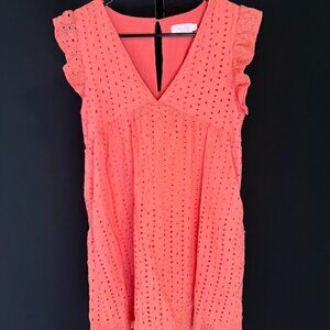 Pink Lily Coral Eyelet Lace Dress